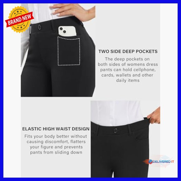 Straight Leg Stretch Dress Pants High Rise Work Professional - Picture 4 of 7